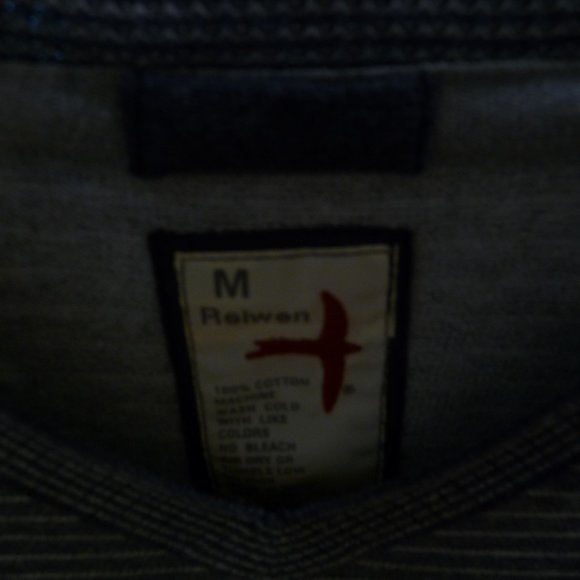 RELWEN MEN BLUE WHITE STRIPED COTTON V-NECK SWEATER SMALL FRONT POCKET MEDIUM - Picture 7 of 10